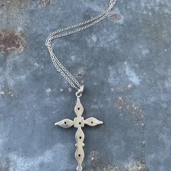 Malachite Cross Sterling Silver Necklace 24" - Picture 2 of 3